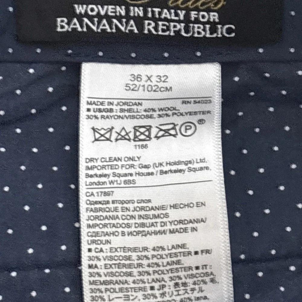 Banana Republic Pants 36x32 Aiden Fit Nova Fides Italian Wool Blue Plaid Flannel